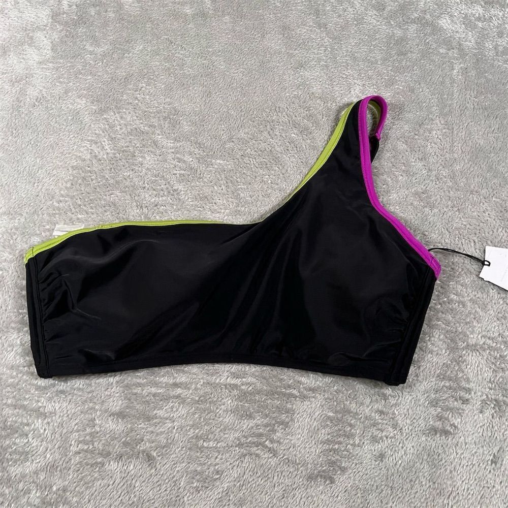 Shade‎ & Shore Women's One Shoulder Bralette Bikini Top Black Size XL NWT